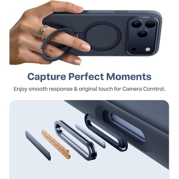 Ostand Q3 Silicone case for iPhone 17 Pro Max MagSafe 360 Spin Ring Holder blue - Picture 5 of 8